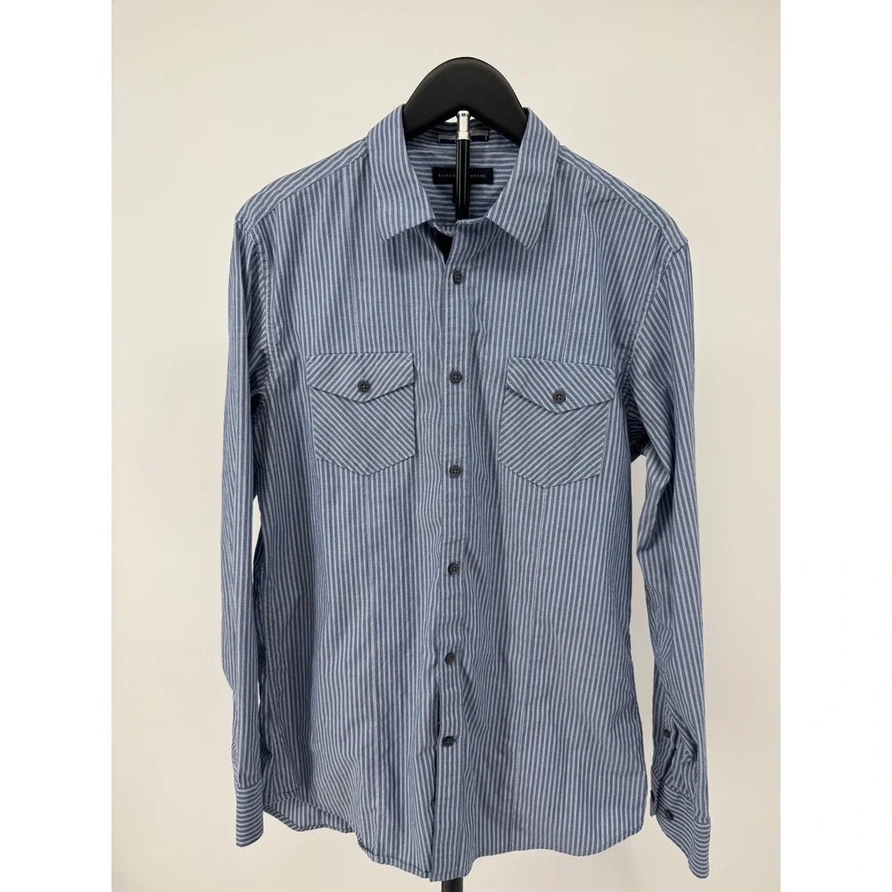 Banana Republic Mens Blue White Striped Long Sleeve Button Down Shirt Medium 15